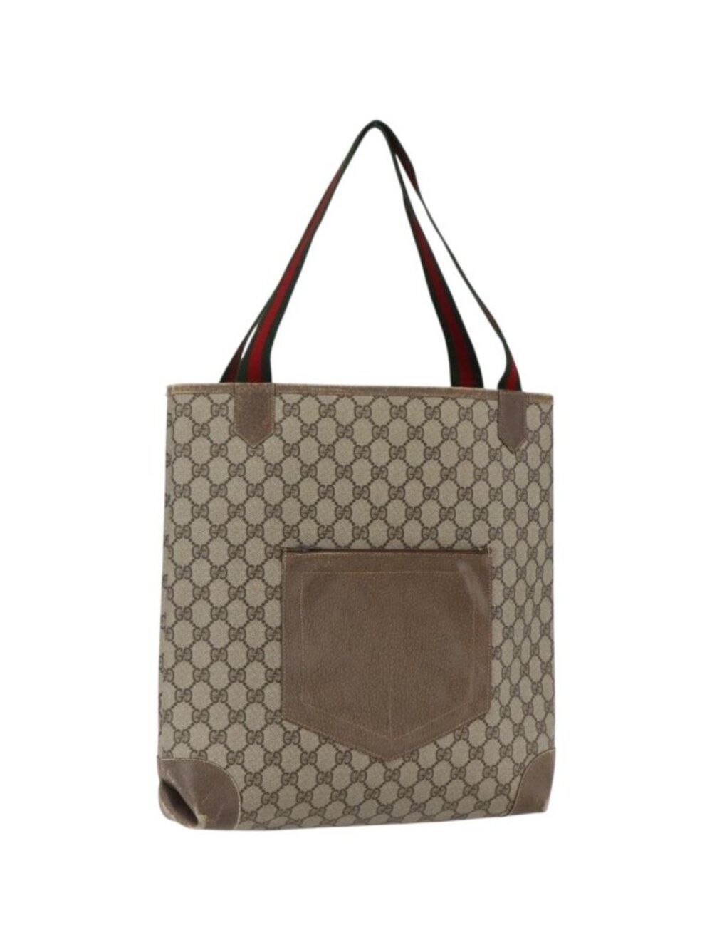 GUCCI GG Supreme Web Sherry Line Tote Bag PVC Beige Red